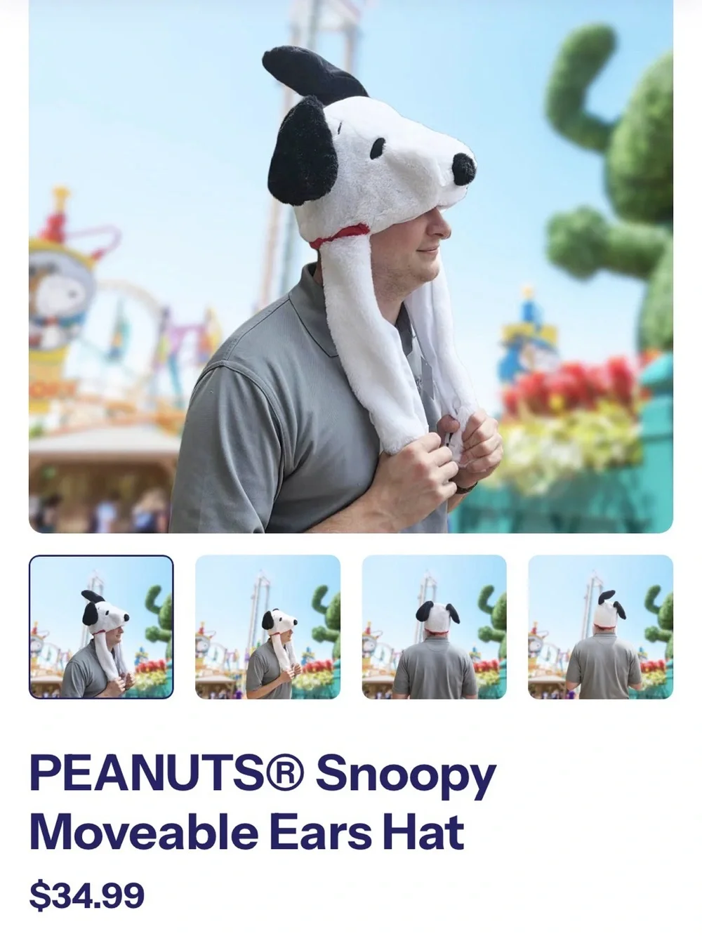 Peanuts Snoopy Plush Hat with Black Ears and Red Collar